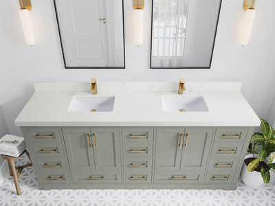 Boston 84 in. W x 22 in. D Double Sink Bathroom Vanity in Evergreen with 2 in Empira White Quartz Countertop - Top View