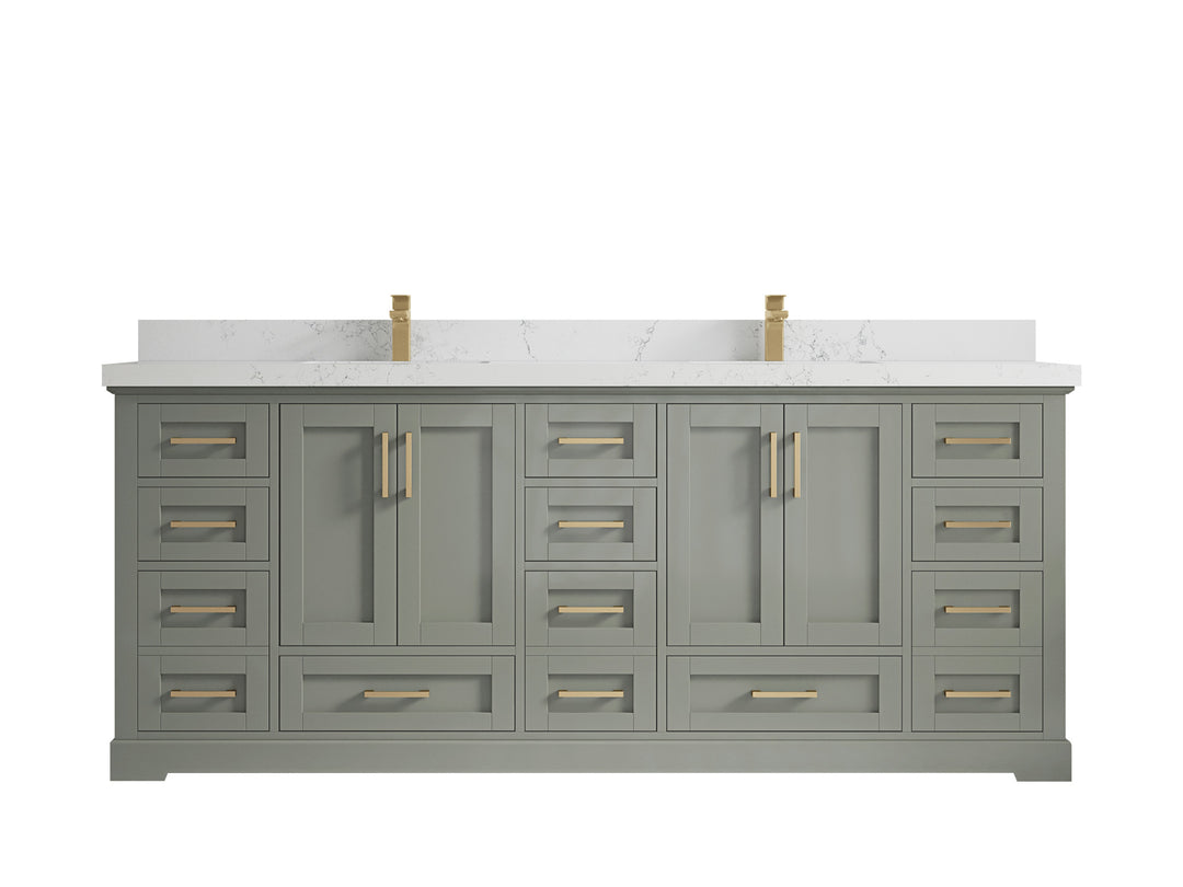 Boston 84 in. W x 22 in. D Double Sink Bathroom Vanity in Evergreen with 2 in Empira White Quartz Countertop