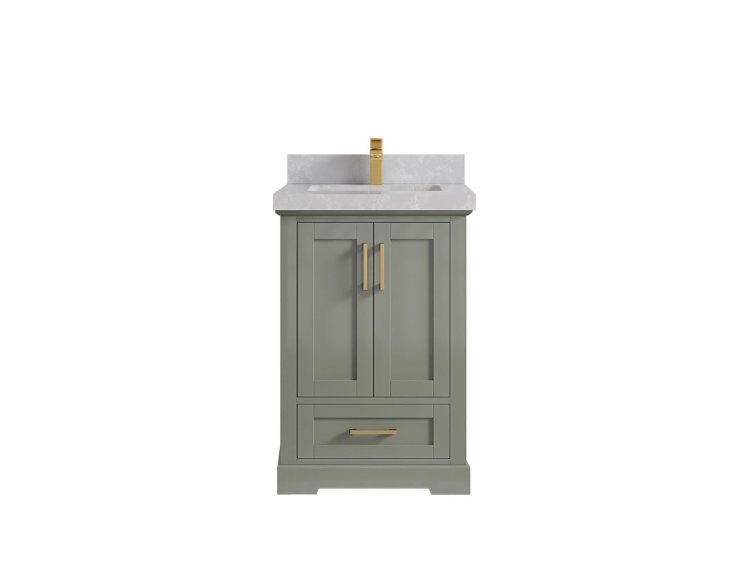 Boston 24 in. W x 22 in. D Single Sink Bathroom Vanity in Evergreen with 2 in Pearl Light Gray Countertop