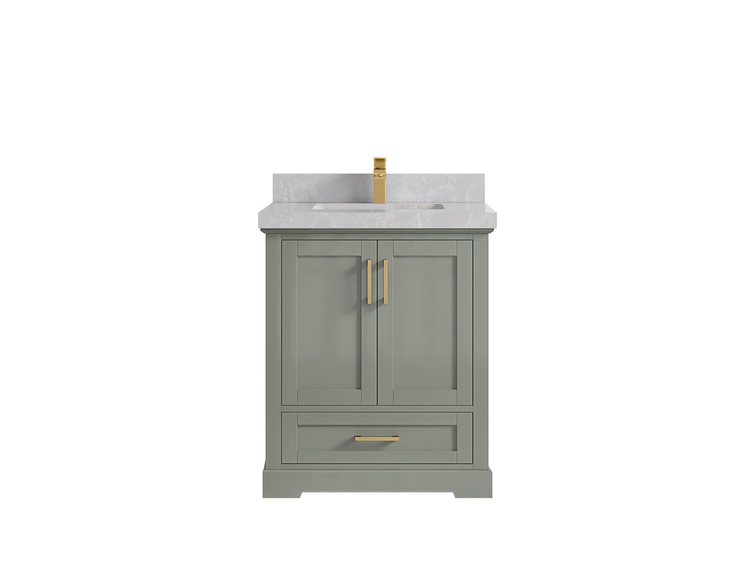 Boston 30 in. W x 22 in. D Single Sink Bathroom Vanity in Evergreen with 2 in Pearl Light Gray Countertop