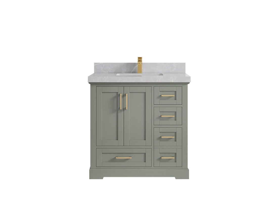 Boston 36 in. W x 22 in. D Single Sink Bathroom Vanity in Evergreen with 2 in Pearl Light Gray Countertop