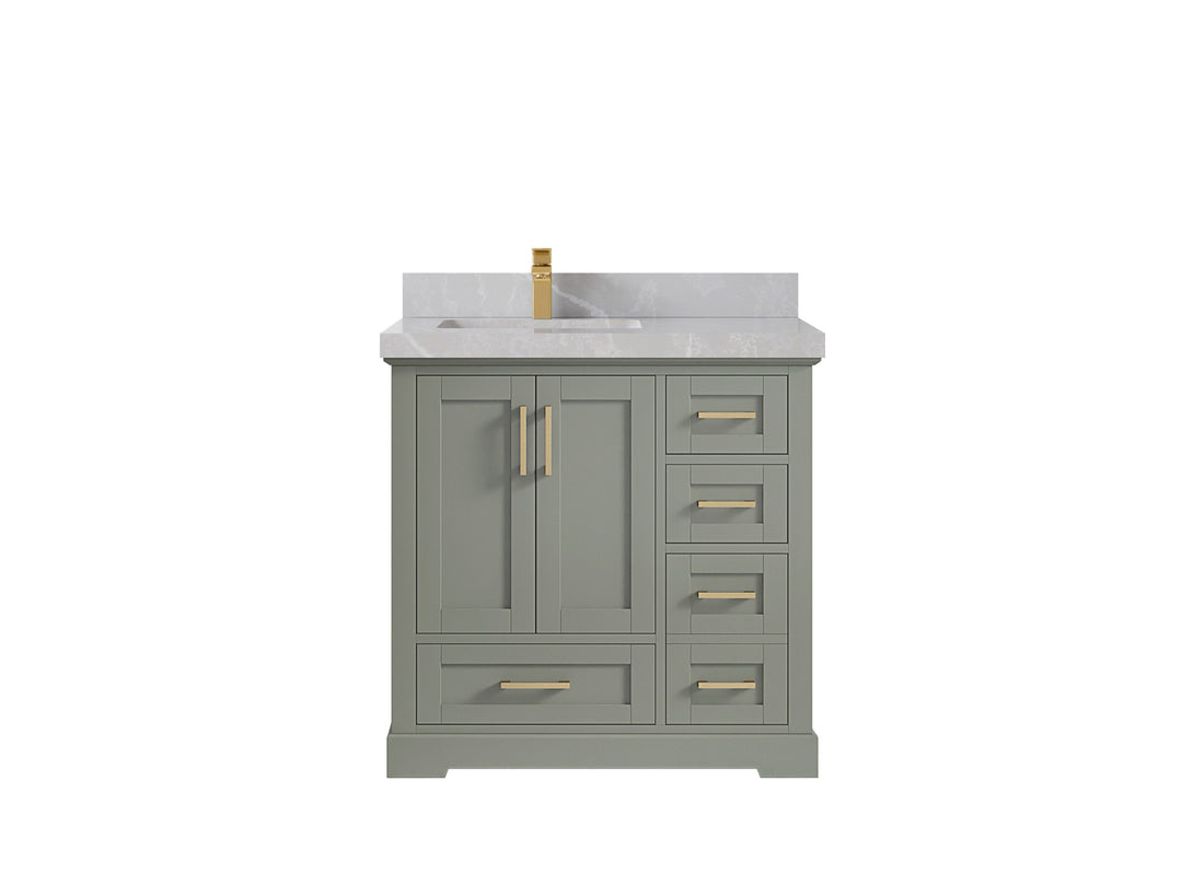 Boston 36 in. W x 22 in. D Single Sink Bathroom Vanity in Evergreen with 2 in Pearl Light Gray Countertop