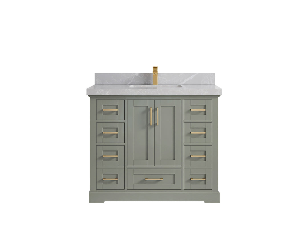 Boston 42 in. W x 22 in. D Single Sink Bathroom Vanity in Evergreen with 2 in Pearl Light Gray Countertop