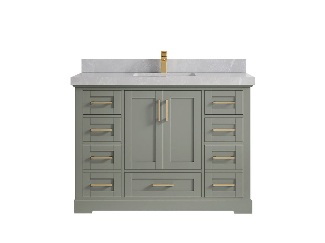 Boston 48 in. W x 22 in. D Single Sink Bathroom Vanity in Evergreen with 2 in Pearl Light Gray Countertop