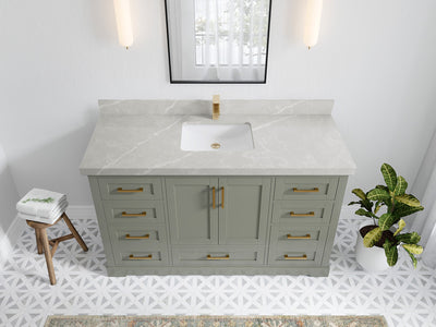 Boston 60 in. W x 22 in. D Single Sink Bathroom Vanity in Evergreen with 2 in Pearl Light Gray Quartz Countertop - Top View