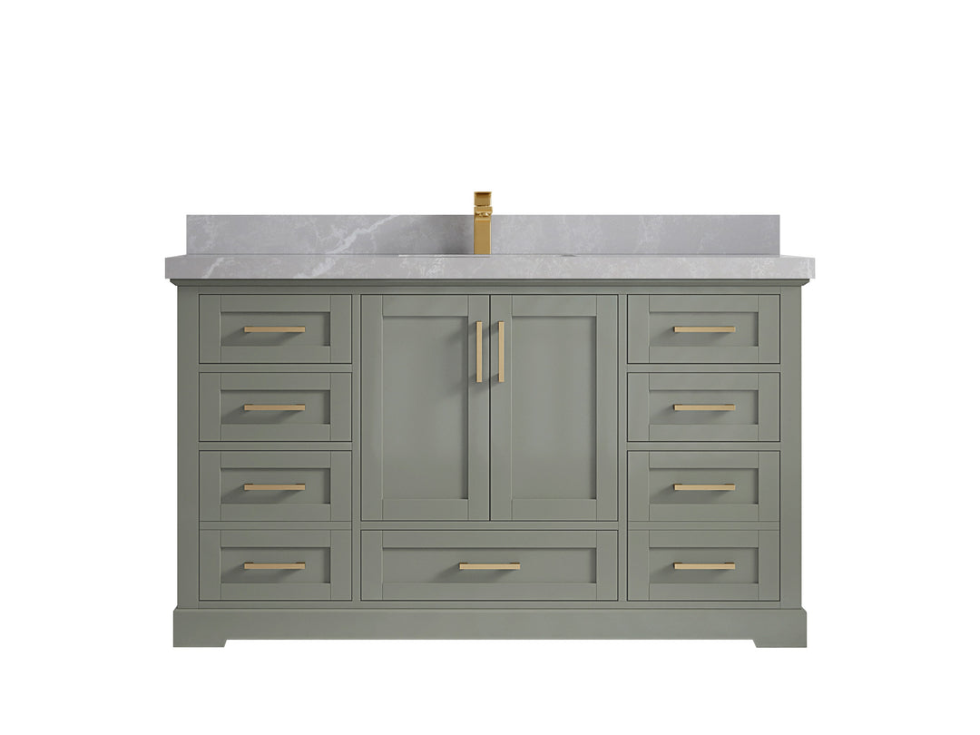 Boston 60 in. W x 22 in. D Single Sink Bathroom Vanity in Evergreen with 2 in Pearl Light Gray Quartz Countertop