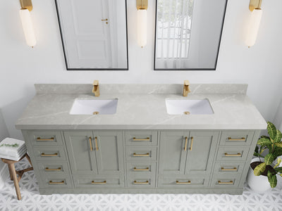 Boston 84 in. W x 22 in. D Double Sink Bathroom Vanity in Evergreen with 2 in Pearl Light Gray Quartz Countertop - Top View