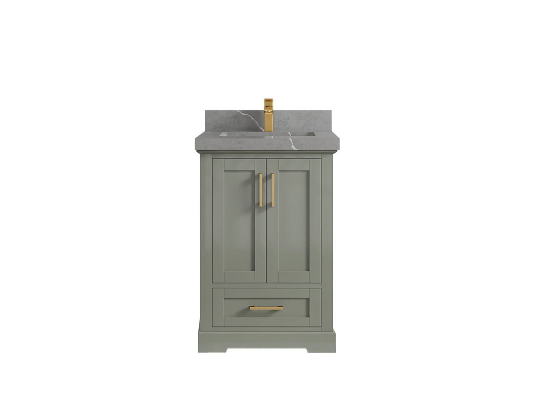 Boston 24 in. W x 22 in. D Single Sink Bathroom Vanity in Evergreen with 2 in Piatra Gray Quartz Countertop