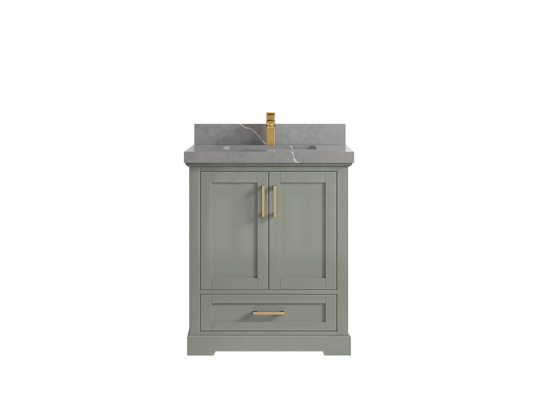Boston 30 in. W x 22 in. D Single Sink Bathroom Vanity in Evergreen with 2 in Piatra Gray Quartz Countertop