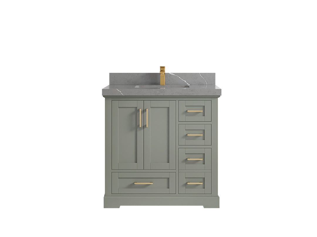 Boston 36 in. W x 22 in. D Single Sink Bathroom Vanity in Evergreen with 2 in Piatra Gray Quartz Countertop