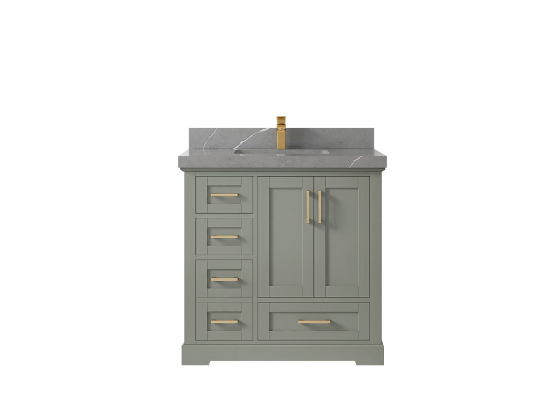 Boston 36 in. W x 22 in. D Single Sink Bathroom Vanity in Evergreen with 2 in Piatra Gray Quartz Countertop