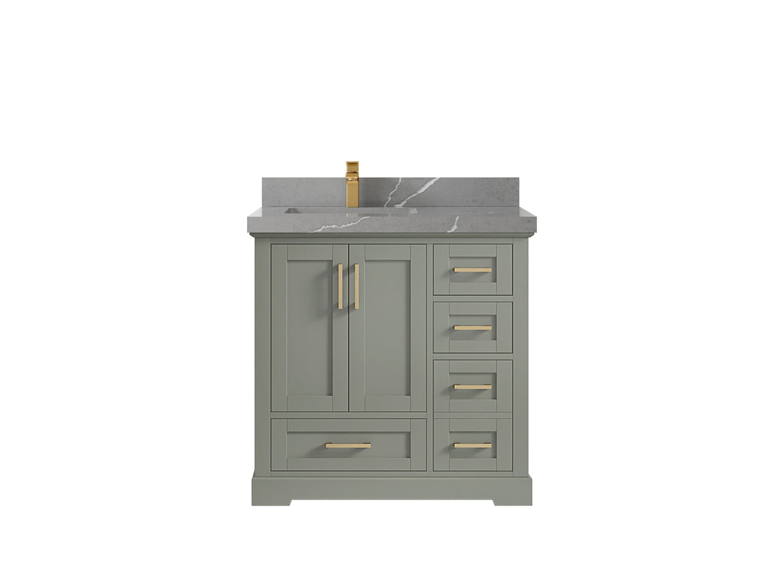 Boston 36 in. W x 22 in. D Single Sink Bathroom Vanity in Evergreen with 2 in Piatra Gray Quartz Countertop