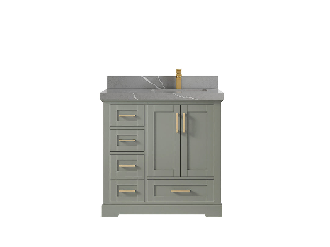 Boston 36 in. W x 22 in. D Single Sink Bathroom Vanity in Evergreen with 2 in Piatra Gray Quartz Countertop