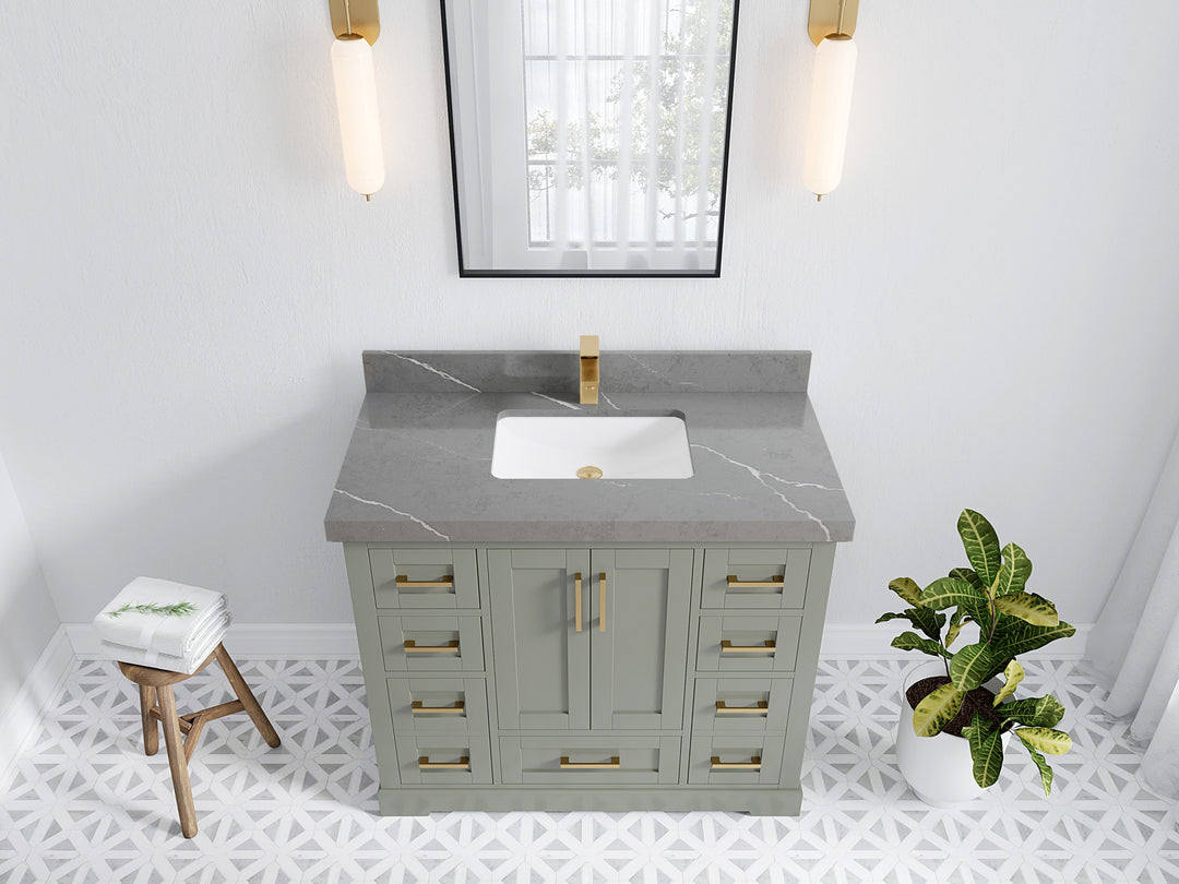 Boston 42 in. W x 22 in. D Single Sink Bathroom Vanity in Evergreen with 2 in Piatra Gray Quartz Countertop - Top View