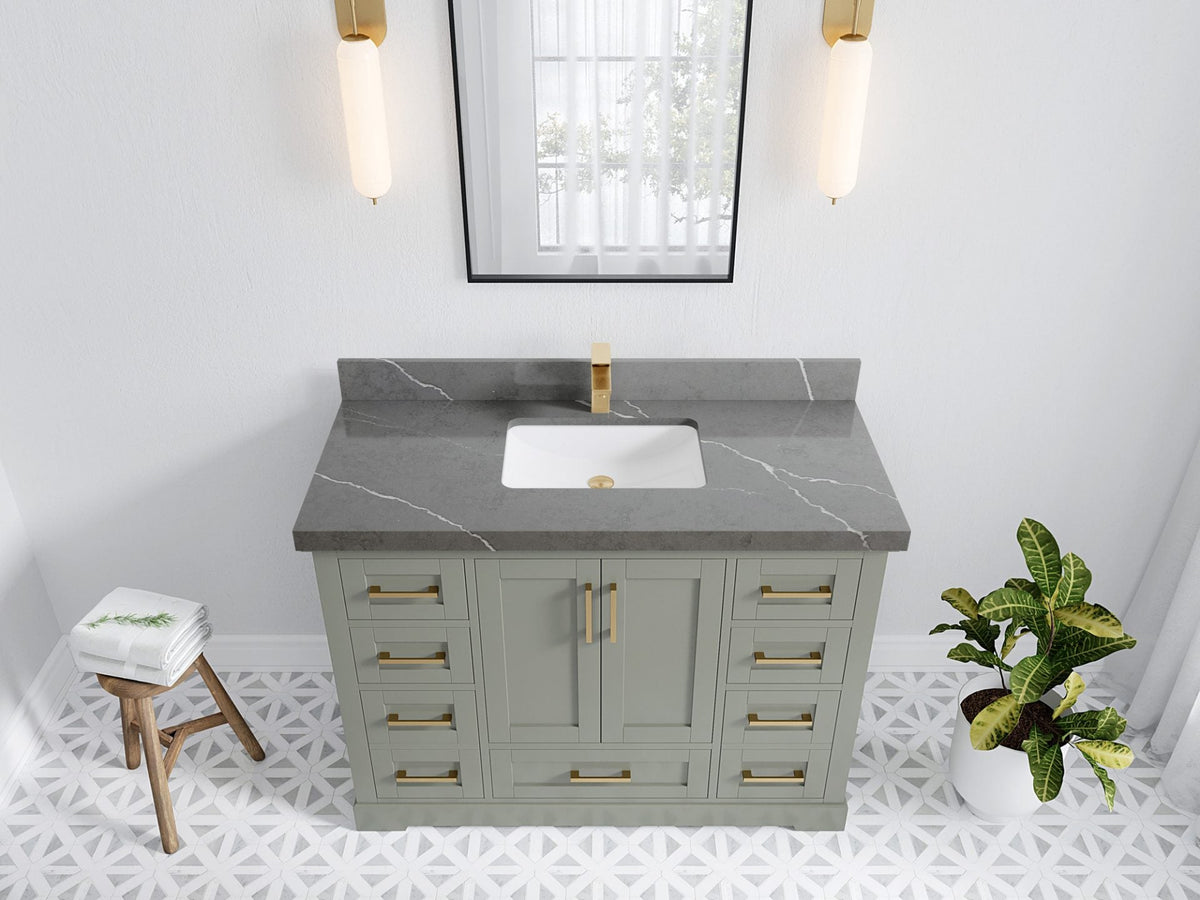 Boston 48 in. W x 22 in. D Single Sink Bathroom Vanity in Evergreen with 2 in Piatra Gray Quartz Countertop - Top View
