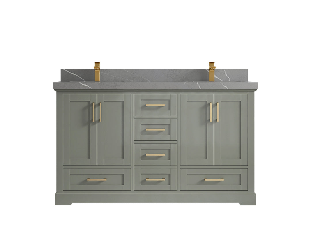 Boston 60 in. W x 22 in. D Double Sink Bathroom Vanity in Evergreen with 2 in Piatra Gray Quartz Countertop