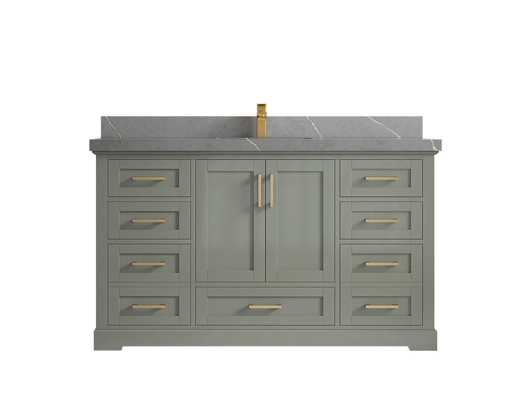 Boston 60 in. W x 22 in. D Single Sink Bathroom Vanity in Evergreen with 2 in Piatra Gray Quartz Countertop