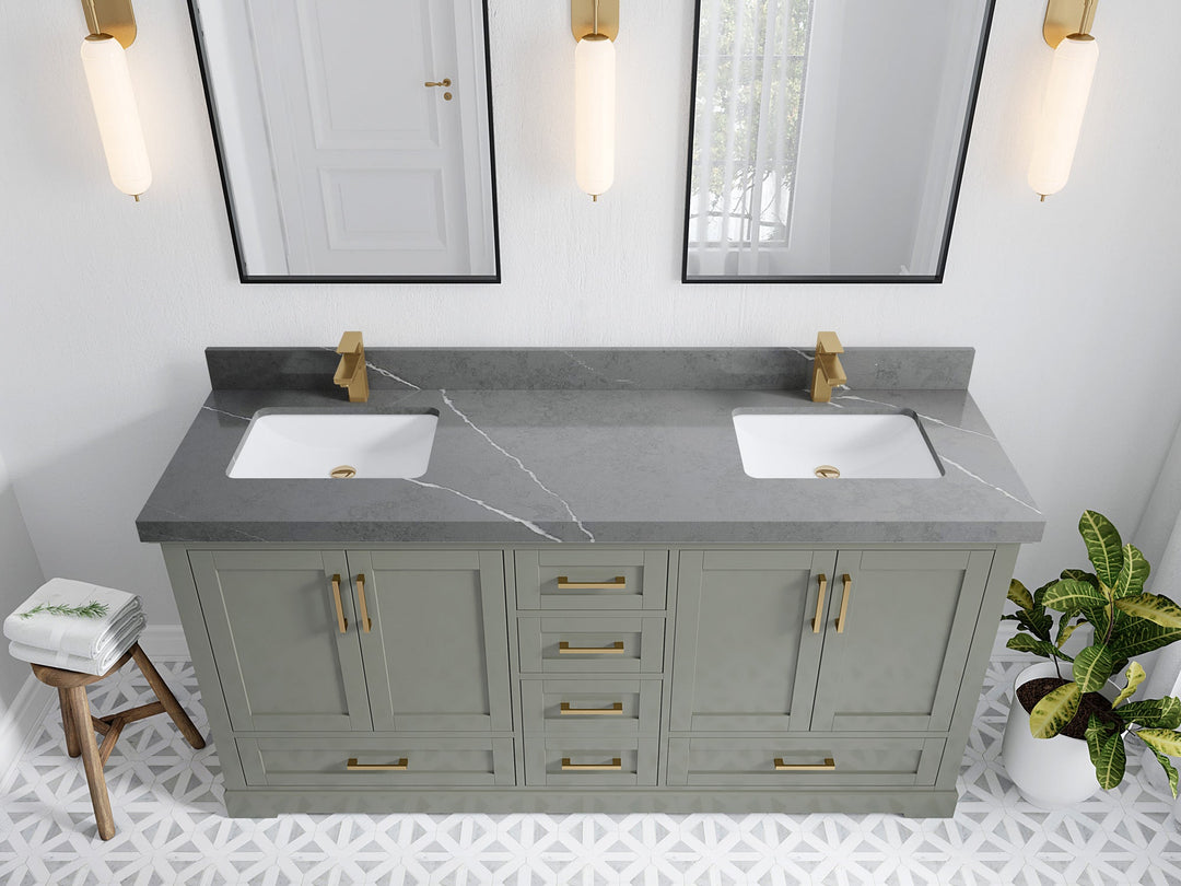 Boston 72 in. W x 22 in. D Double Sink Bathroom Vanity in Evergreen with 2 in Piatra Gray Quartz Countertop - Top View