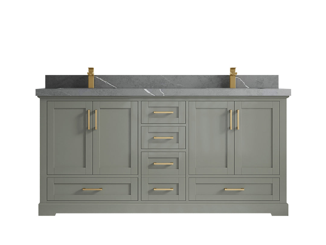 Boston 72 in. W x 22 in. D Double Sink Bathroom Vanity in Evergreen with 2 in Piatra Gray Quartz Countertop