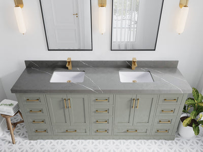 Boston 84 in. W x 22 in. D Double Sink Bathroom Vanity in Evergreen with 2 in Piatra Gray Quartz Countertop - Top View