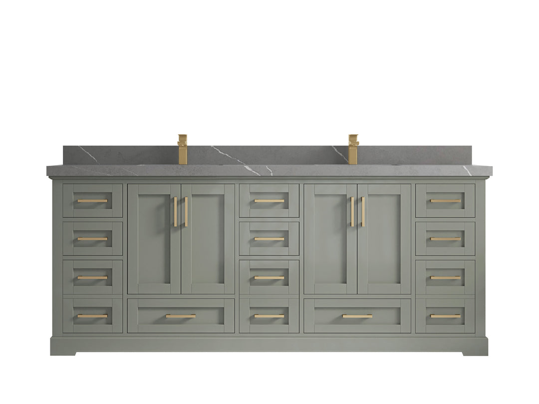 Boston 84 in. W x 22 in. D Double Sink Bathroom Vanity in Evergreen with 2 in Piatra Gray Quartz Countertop