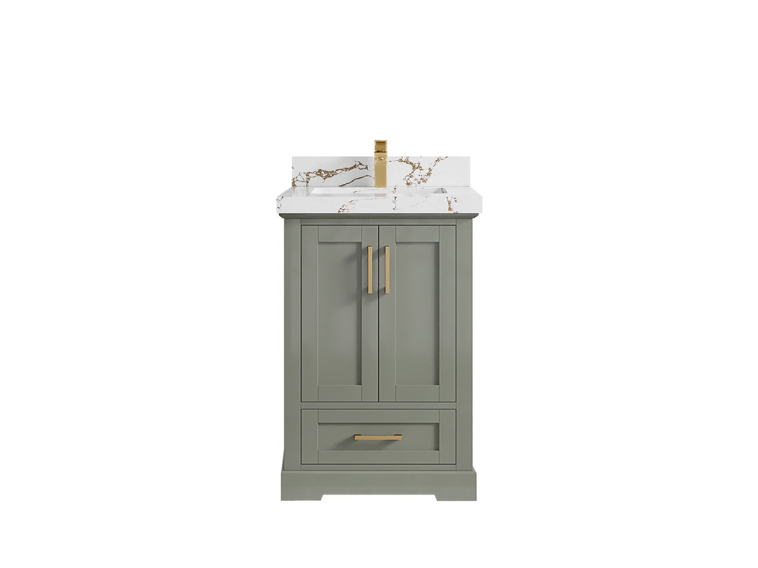 Boston 24 in. W x 22 in. D Single Sink Bathroom Vanity in Evergreen with 2 in Viola Brown Quartz Countertop
