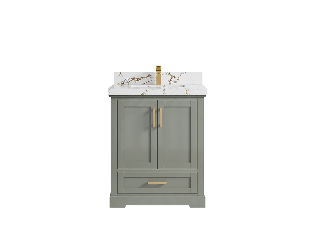 Boston 30 in. W x 22 in. D Single Sink Bathroom Vanity in Evergreen with 2 in Viola Brown Quartz Countertop