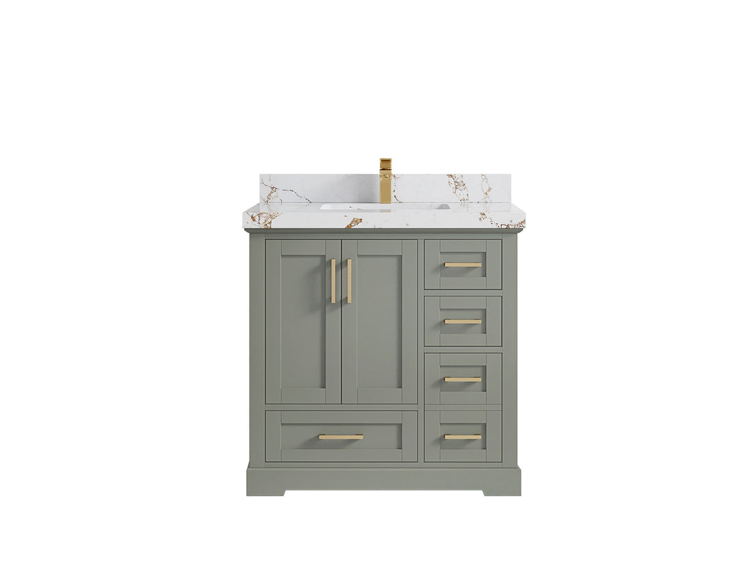 Boston 36 in. W x 22 in. D Single Sink Bathroom Vanity in Evergreen with 2 in Viola Brown Quartz Countertop