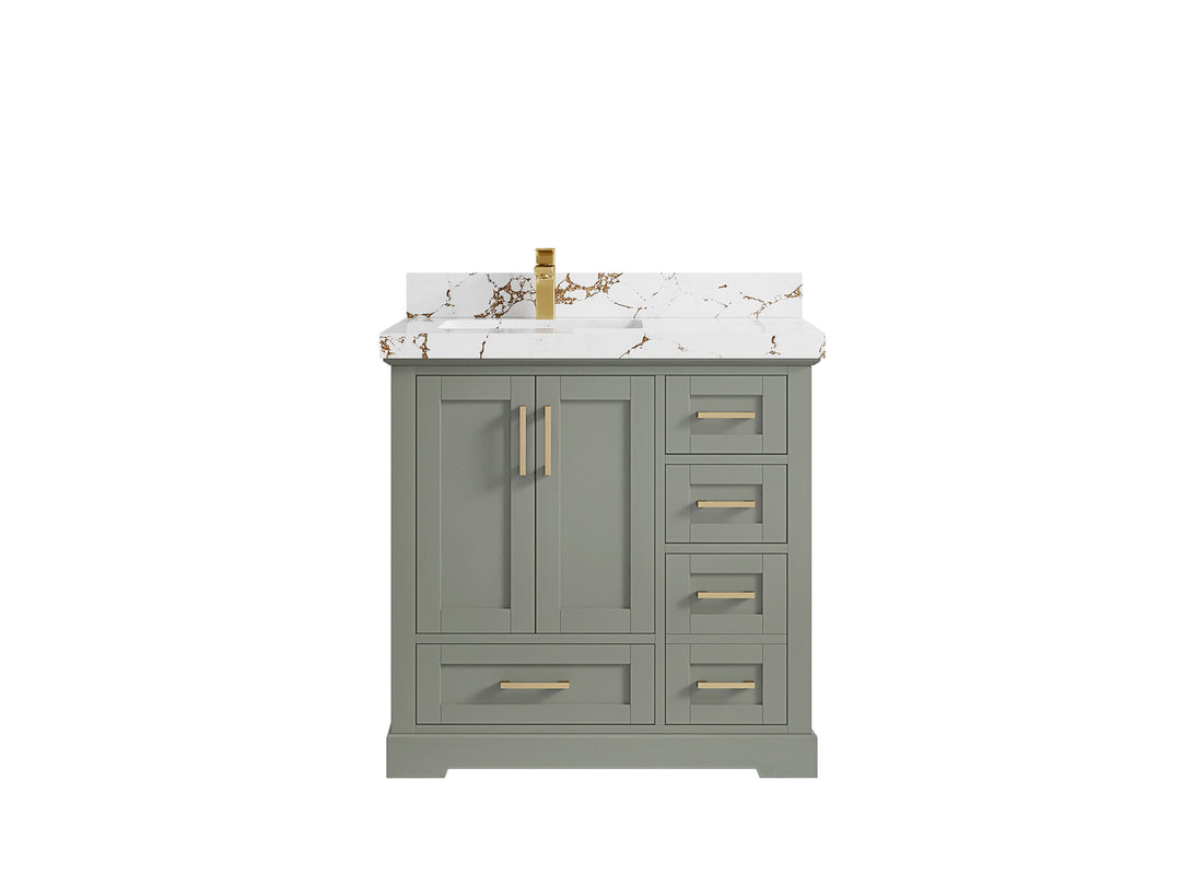 Boston 36 in. W x 22 in. D Single Sink Bathroom Vanity in Evergreen with 2 in Viola Brown Quartz Countertop