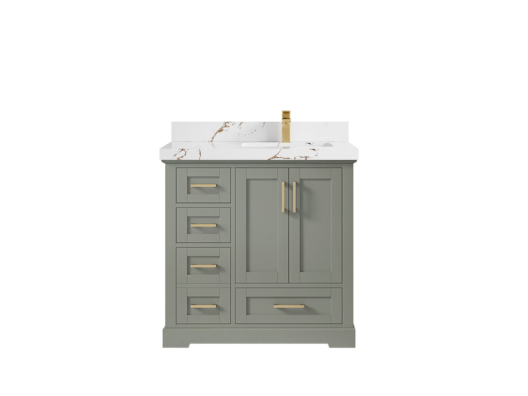 Boston 36 in. W x 22 in. D Single Sink Bathroom Vanity in Evergreen with 2 in Viola Brown Quartz Countertop