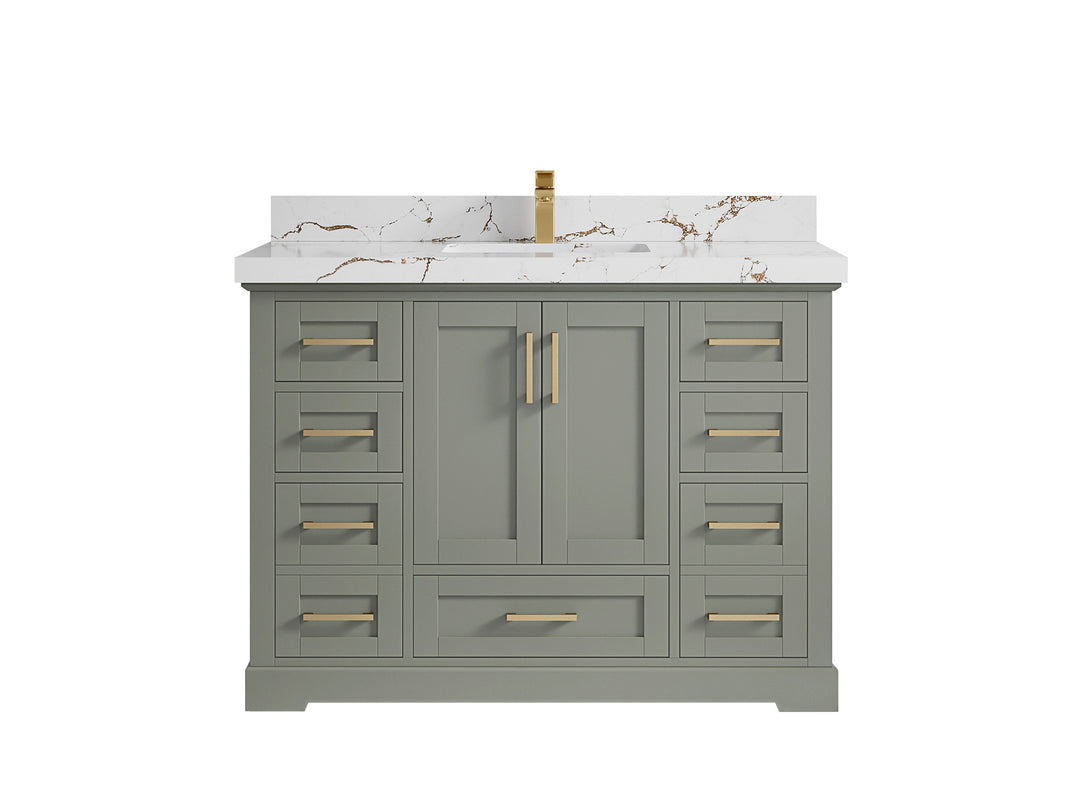 Boston 48 in. W x 22 in. D Single Sink Bathroom Vanity in Evergreen with 2 in Viola Brown Quartz Countertop