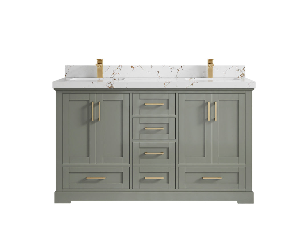 Boston 60 in. W x 22 in. D Double Sink Bathroom Vanity in Evergreen with 2 in Viola Brown Quartz Countertop