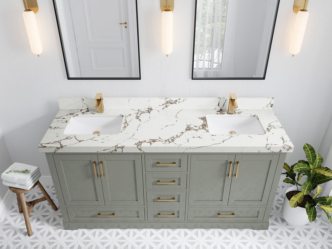 Boston 72 in. W x 22 in. D Double Sink Bathroom Vanity in Evergreen with 2 in Viola Brown Quartz Countertop - Top View