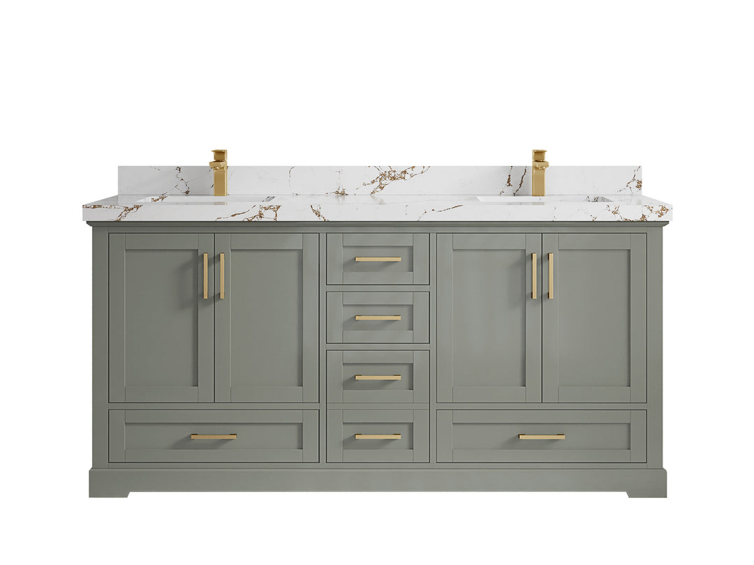 Boston 72 in. W x 22 in. D Double Sink Bathroom Vanity in Evergreen with 2 in Viola Brown Quartz Countertop