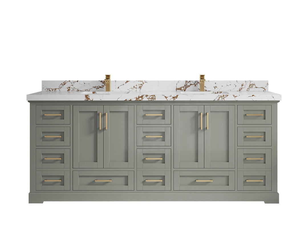 Boston 84 in. W x 22 in. D Double Sink Bathroom Vanity in Evergreen with 2 in Viola Brown Quartz Countertop