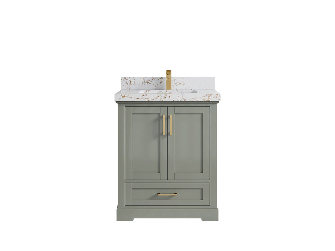 Boston 30 in. W x 22 in. D Single Sink Bathroom Vanity in Evergreen with 2 in Viola Gold Quartz Countertop