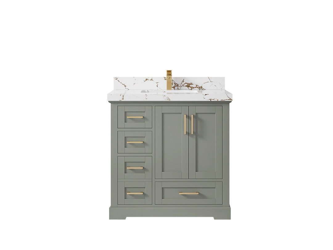 Boston 36 in. W x 22 in. D Single Sink Bathroom Vanity in Evergreen with 2 in Viola Gold Quartz Countertop