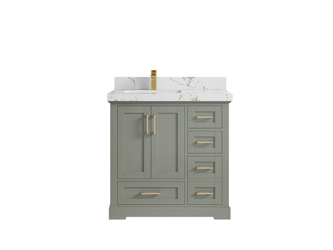 Boston 36 in. W x 22 in. D Single Sink Bathroom Vanity in Evergreen with 2 in Viola Gold Quartz Countertop