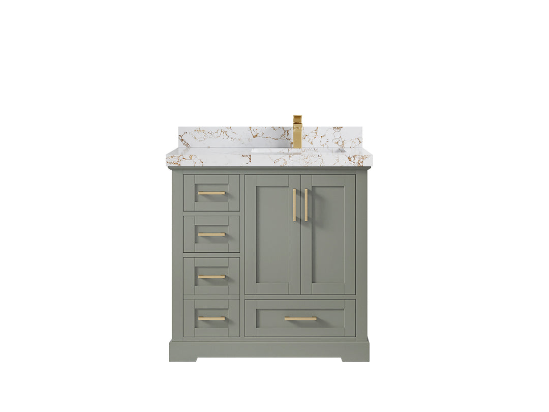 Boston 36 in. W x 22 in. D Single Sink Bathroom Vanity in Evergreen with 2 in Viola Gold Quartz Countertop
