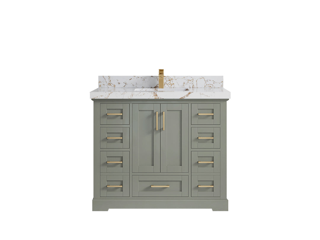 Boston 42 in. W x 22 in. D Single Sink Bathroom Vanity in Evergreen with 2 in Viola Gold Quartz Countertop