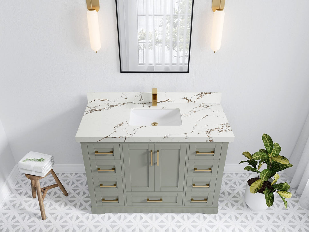 Boston 48 in. W x 22 in. D Single Sink Bathroom Vanity in Evergreen with 2 in Viola Night Quartz Countertop - Top View