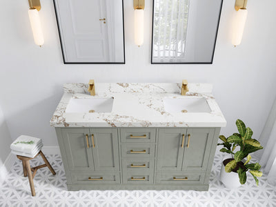 Boston 60 in. W x 22 in. D Double Sink Bathroom Vanity in Evergreen with 2 in Viola Night Quartz Countertop - Top View