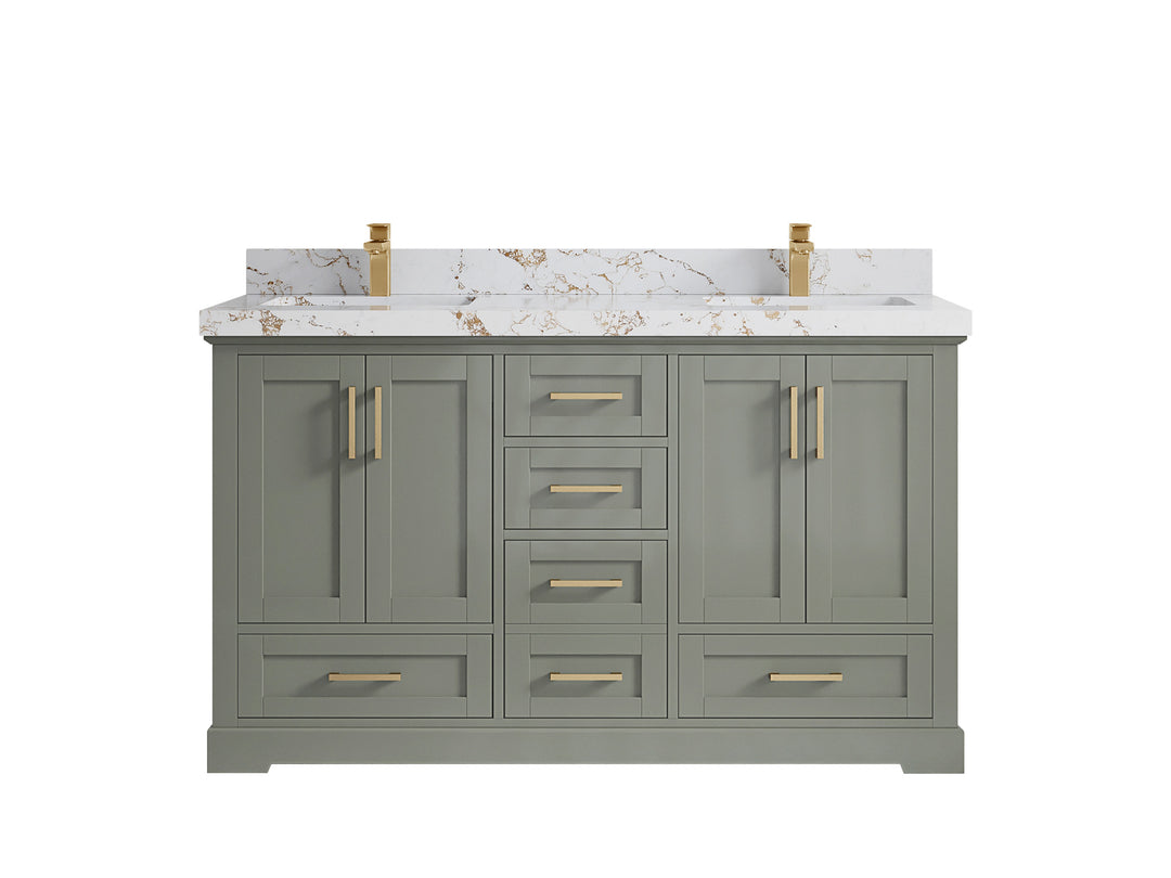 Boston 60 in. W x 22 in. D Double Sink Bathroom Vanity in Evergreen with 2 in Viola Night Quartz Countertop