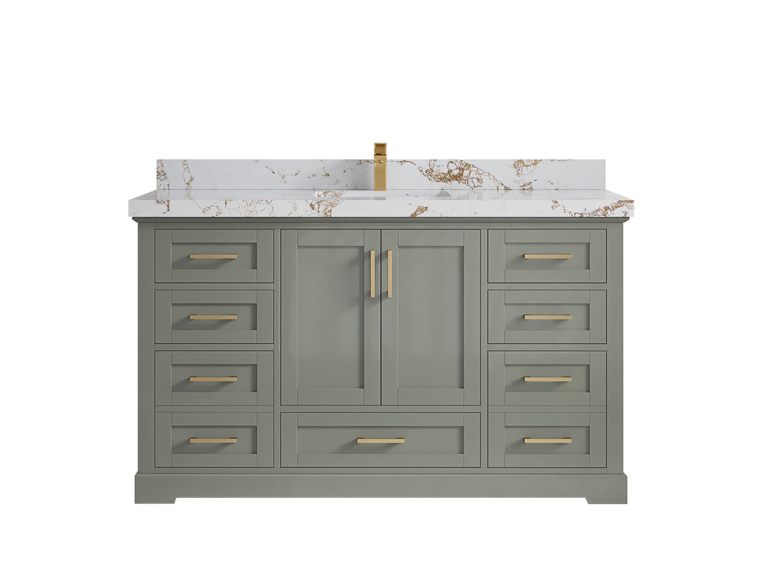Boston 60 in. W x 22 in. D Single Sink Bathroom Vanity in Evergreen with 2 in Viola Gold Quartz Countertop