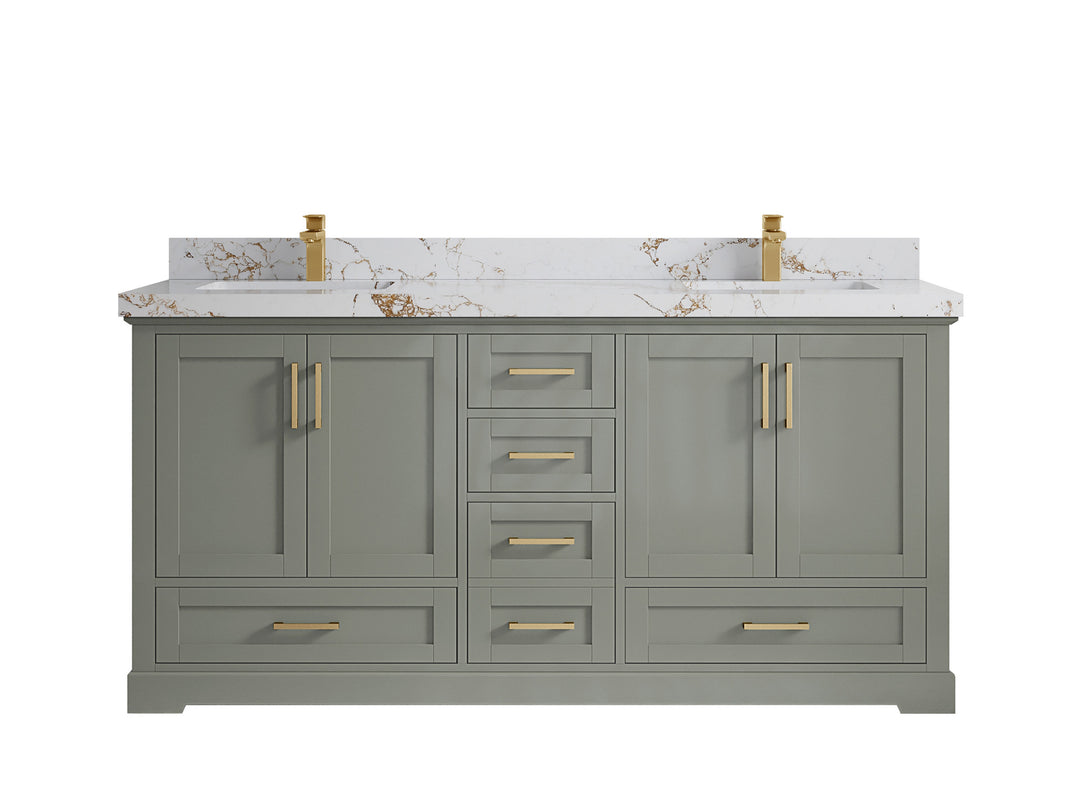 Boston 72 in. W x 22 in. D Double Sink Bathroom Vanity in Evergreen with 2 in Viola Gold Quartz Countertop