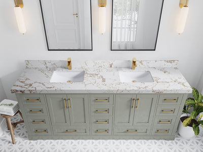 Boston 84 in. W x 22 in. D Double Sink Bathroom Vanity in Evergreen with 2 in Viola Gold Quartz Countertop - Top View