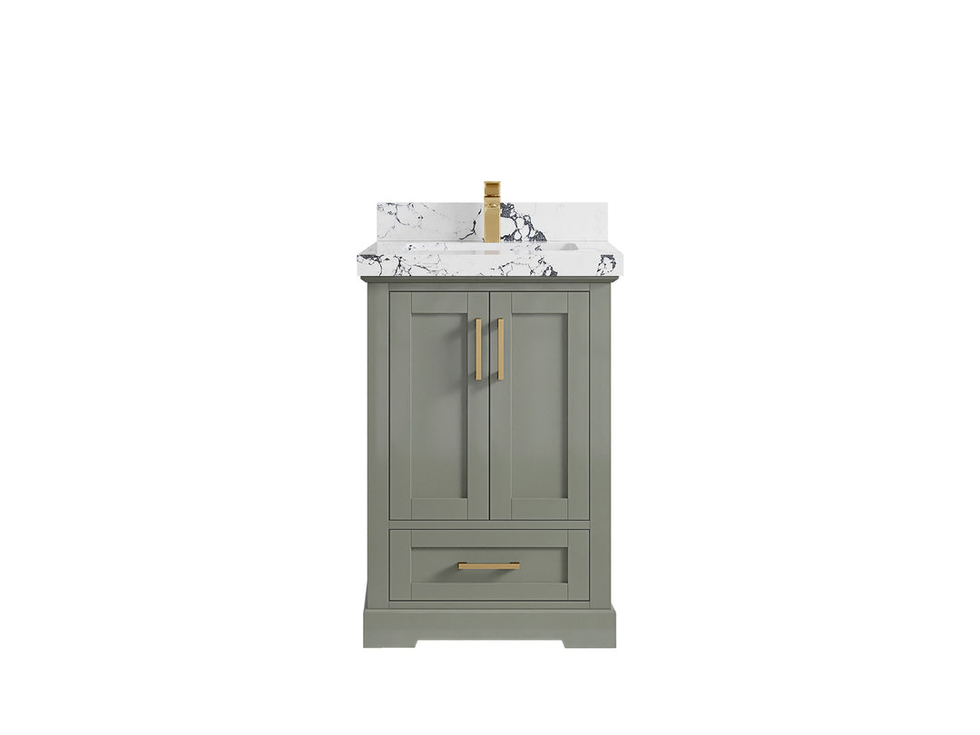 Boston 24 in. W x 22 in. D Single Sink Bathroom Vanity in Evergreen with 2 in Viola Night Quartz Countertop