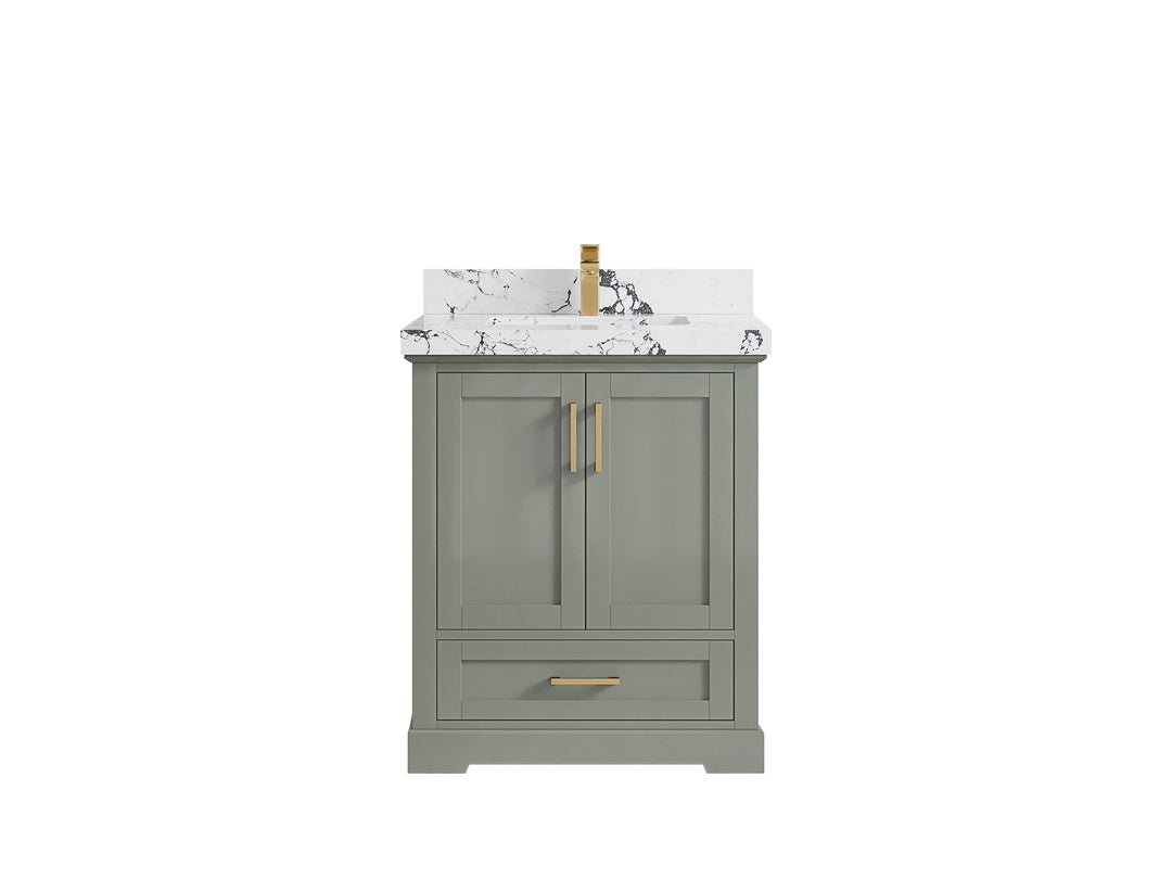 Boston 30 in. W x 22 in. D Single Sink Bathroom Vanity in Evergreen with 2 in Viola Night Quartz Countertop