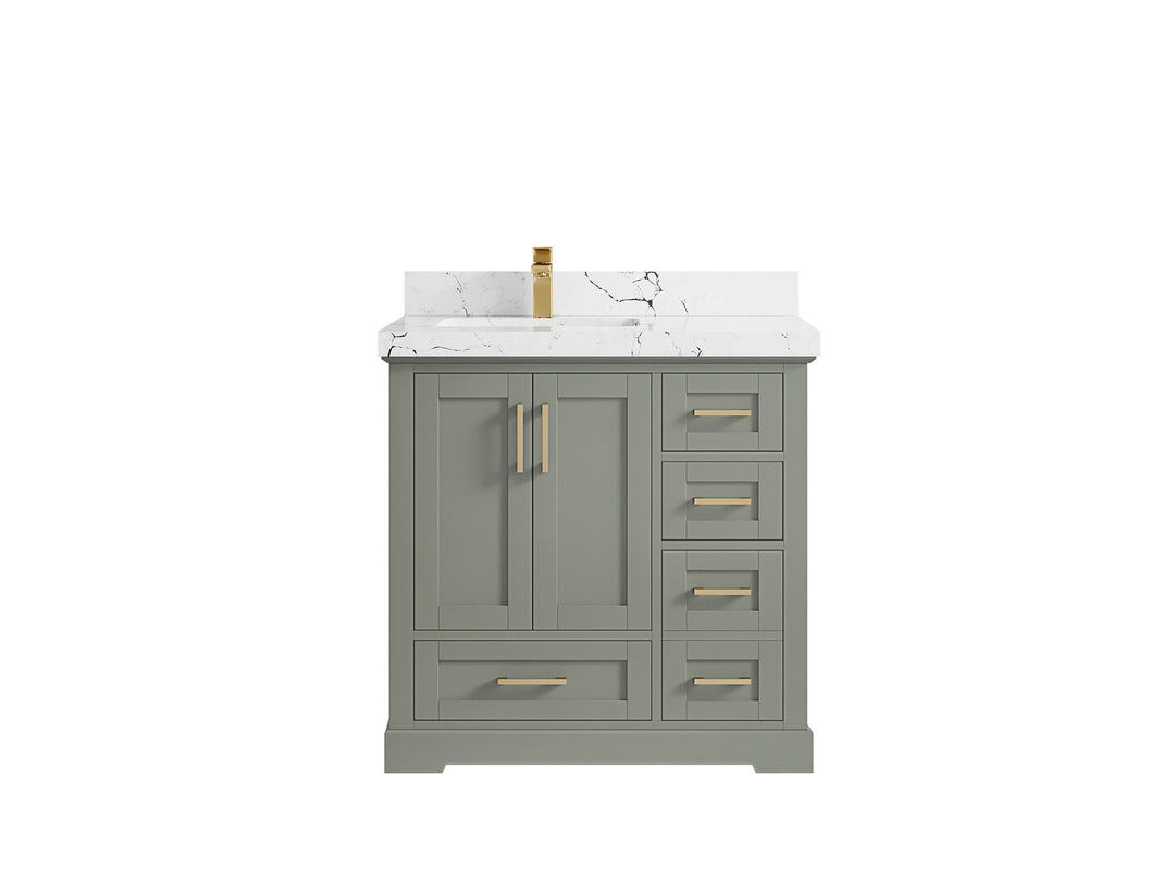 Boston 36 in. W x 22 in. D Single Sink Bathroom Vanity in Evergreen with 2 in Viola Night Quartz Countertop