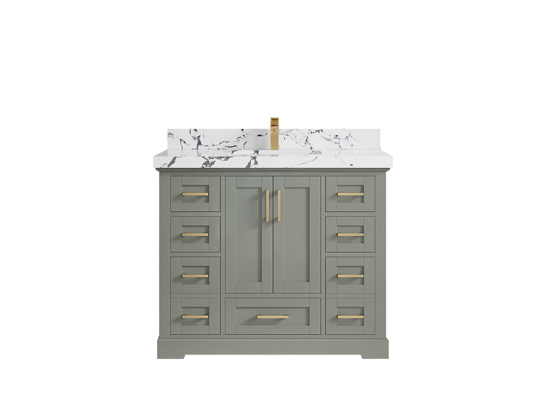 Boston 42 in. W x 22 in. D Single Sink Bathroom Vanity in Evergreen with 2 in Viola Night Quartz Countertop